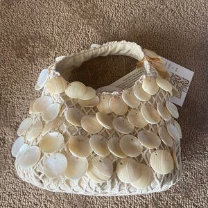 Cream Shell-Embellished Crochet Mini Bag